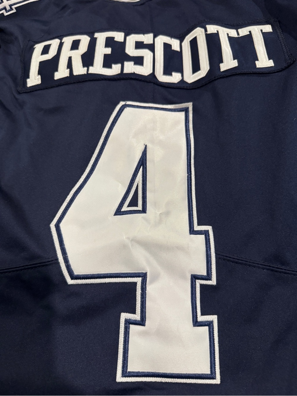 Nike Navy Blue and White Prescott #4 Football Jersey